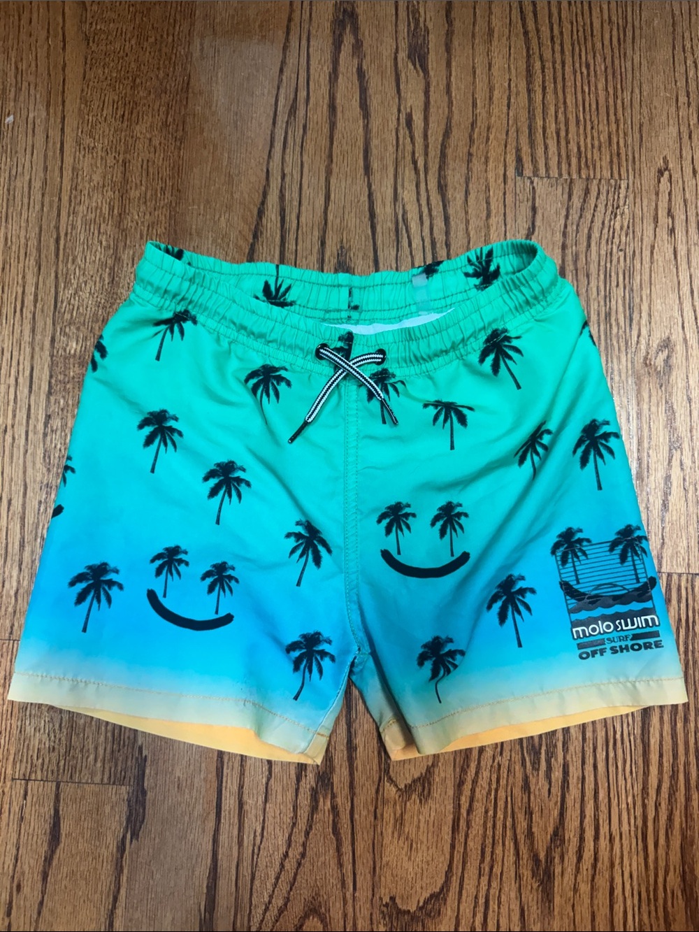 Molo Boys Swim Shorts Green Waistband with Light Blue Lining